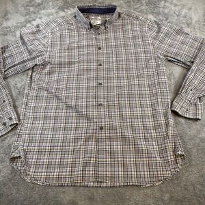 Jos A‎ Bank 1905 Mens Tailored Fit Plaid Shirt Brown Blue Stretch Brrr Comfort L